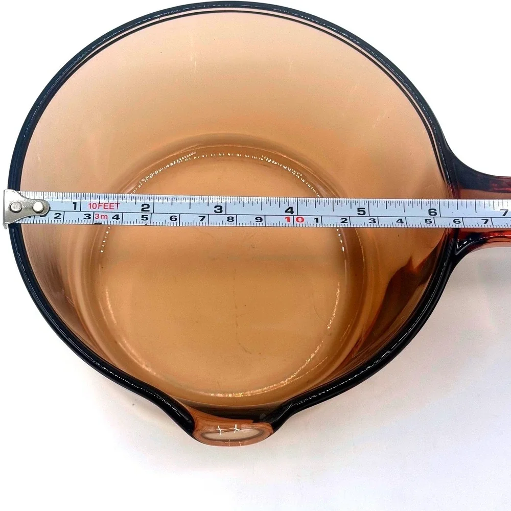 Visions Corning Amber Glass Saucepan No LId USA Made Vintage 0.5 Liter / 1 Pint